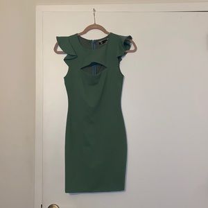 Ruffle sleeve cut out green dress